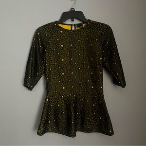 Fendi Yellow With Black Overlayed Mesh Peplum Top 3/4 Sleeve Made in Italy sz 38
